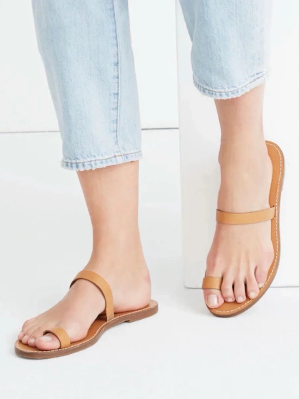 Madewell The Boardwalk Bare Slide Leather Sandal Shoes Size 9 in Desert Camel